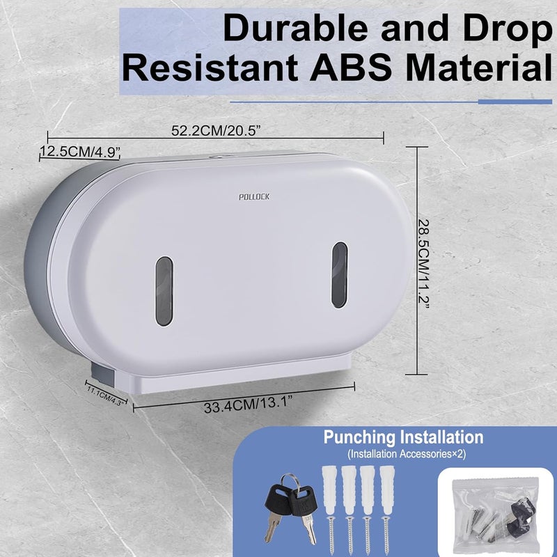 pollock Commercial Twin Jumbo Toilet Tissue Dispenser, 9” Double Toilet Paper Roll Holder Wall Mount, Industrial Tissue Dispenser with Key Lock,Tissue Holder with Dual Dispenser for Bathroom,Office,Schools - Image 2